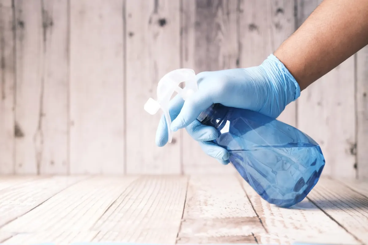 Cleaner mopping a gleaming hardwood floor