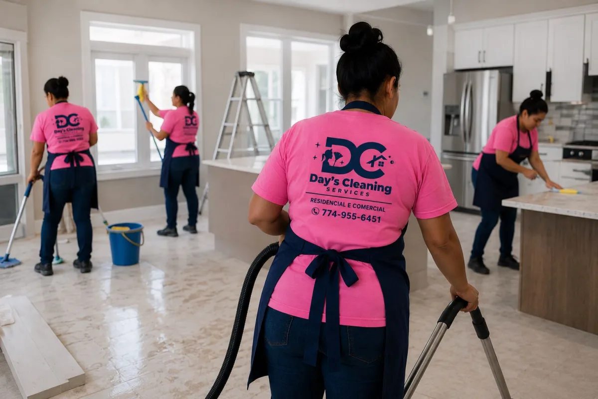 Day's Cleaning team cleaning a newly built kitchen after construction